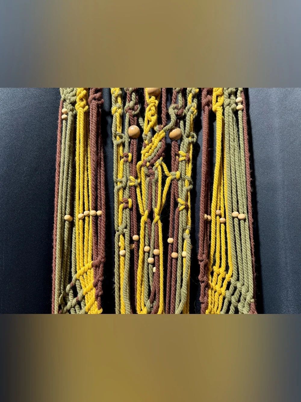 Vintage Handmade Macrame Wall Hanging 18” x 78” Hippie Boho Chic Brown 1970s
